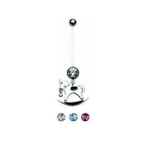  Bioflex Pregnancy Belly Ring with Rocking Horse Dangle in 