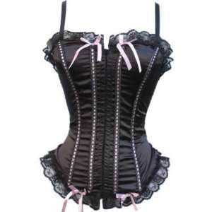  Black Boned Corset w Black Lace and Pink Accent Ribbons 