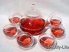 600ml Teapot 6 Glass Cups Warmer Teaset B146D  