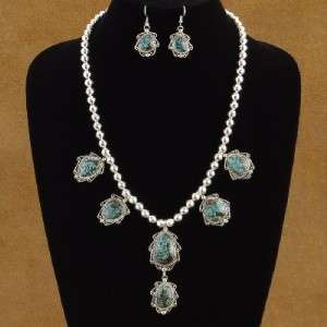 Bisbee Turquoise Y Necklace Earrings Set Navajo Made by Verna 