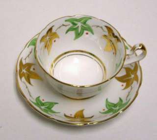 Ltd Phoenix Bone China Tea Cup & Saucer Gold & Green Leaves 