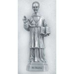  St. Charles Borromeo   3 1/2 Pewter Statue with Prayer 