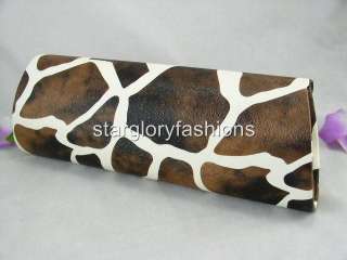 Brown/W Faux Leather Giraffe Print Purse Clutch Solid  