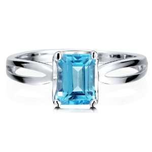 Sterling Silver Emerald Cut Natural Blue Topaz Gemstone Solitaire Ring 