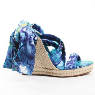   WEDGE SANDALS LACE UP ESPADRILLES RUBY FIJI FLORAL NEW SATIN  
