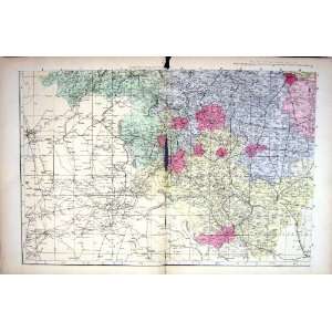   Antique Map 1883 Yorkshire Leeds England Sheffield