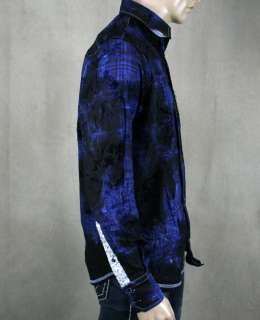 GEORG ROTH Dress Casual shirt Long Sleeve Woven flocked plaid blue 