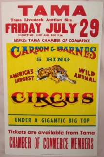 Carson & Barnes Tiger Circus Poster 22 x 14 Tama Iowa  