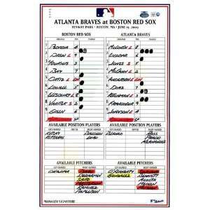 Braves at Red Sox 6 19 2009 Game Used Lineup Card  Sports 