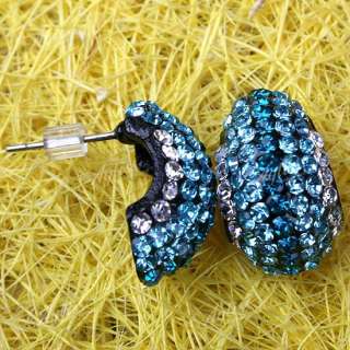 Blue Crystal Rhinestone Moon Beads Stud Earring 1 Pair  