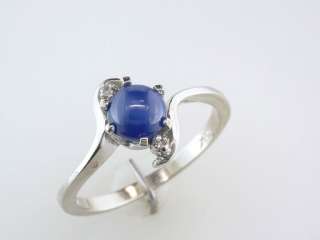 Antique Deco Genuine Blue Star Sapphire Diamond White Gold Engagement 