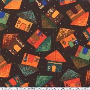  45 Wide My African Village Huts Brown Fabric By The Yard 