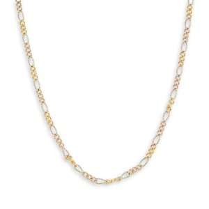  14k Tri Color Gold Figaro Chain Link New Necklace 3.6mm 