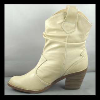NEW CREAM WESTERN SLOUCH COWBOY ANKLE BOOTS  