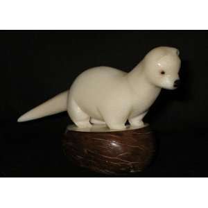  Ivory Otter Tagua Nut Figurine Carving, 4 x 3.2 x 1.6 