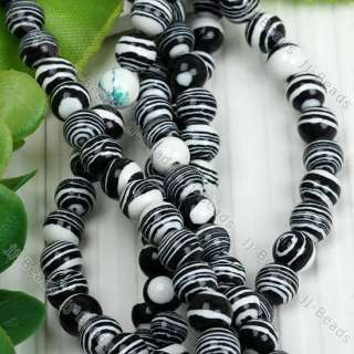15.5L Black White Turquoise Round Loose @Bead 6mm  