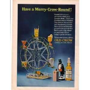  1966 Old Crow Bourbon Merry Crow Round Ferris Wheel Print 
