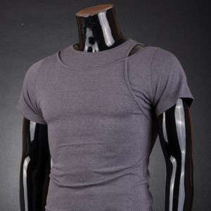 SWM Mens Designer Short T Shirts Top Layered Dark Gray  