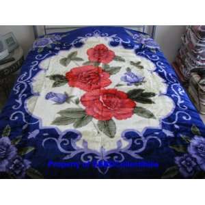  King Korean Style Blanket  Navy Blue Flower