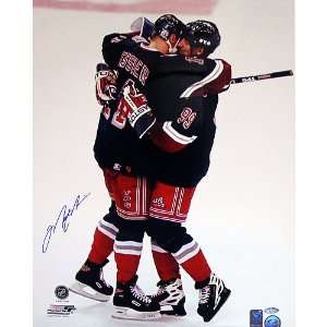  Autographed Mark Messier Picture   NYR Hugging Gretzky On 