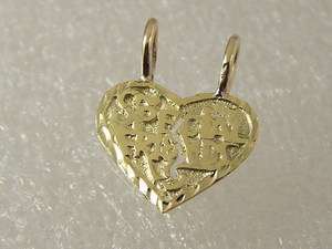 14 KT SOLID YELLOW GOLD BREAKABLE IN HALF HEART SPECIAL FRIENDS CHARM 