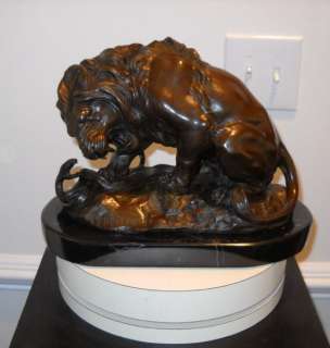 Wildlife Bronze Marble Statue Lion Snake Serpent Sculpture Antoine 