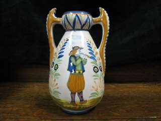 Quimper Double Handled Vase Petit Bretonne Pattern  