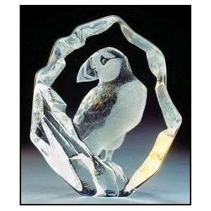  Puffin Bird Etched Crystal Sculpture by Mats Jonasson 
