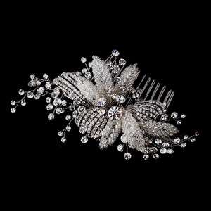 Antique Silver Crystal Flower Bridal Hair Comb  