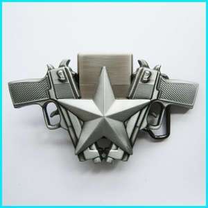 COOL Western GUNS w STAR LIGHTER Belt Buckle LT 018AS  