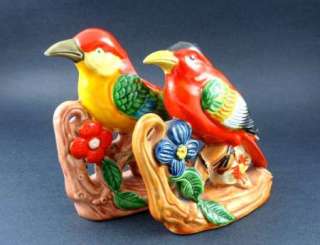 Pr Brightly Colored Vintage Ceramic Bird Vases Made in Japan  