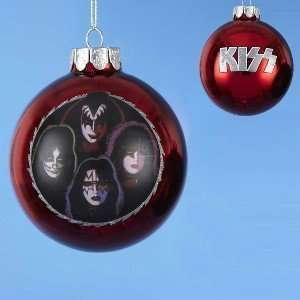  KISS Glass Ornament With Band Image and Silver Kiss Logo Home