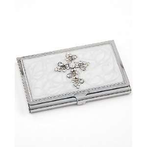  White Cross Flower Business Card Holder Case Made with 