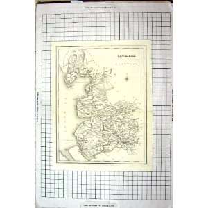 Antique Map Lancashire England Preston Manchester 