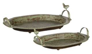 This set of 4 green and brown metal serving trays come as 2 of each 
