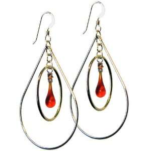  Garnet Sundrop Pear Earrings, glass and sterling silver 
