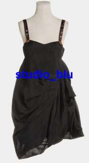 MARNI Black Pleated Stud Strap Open Back Puff Dress 40  