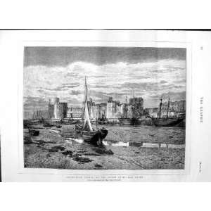  1875 CAERNARVON CASTLE SEIONT RIVER WALES SHIPS ART
