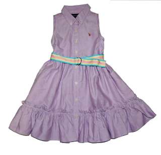   Ralph Lauren Girls Oxford Cotton Sleeveless Dress & Belt 4 4T  