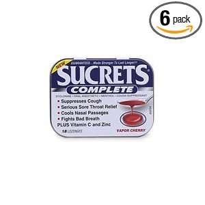  Sucrets Complete,Vapor Cherry, 18 Lozenges, Boxes (Pack 