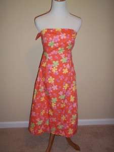   Sun Dress 100% Cotton Size 6 Strapless Ties in Back Boning Orange