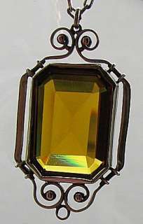 ANTIQUE PENDANT TOPAZ COLORED EMERALD CUT STONED lovely  