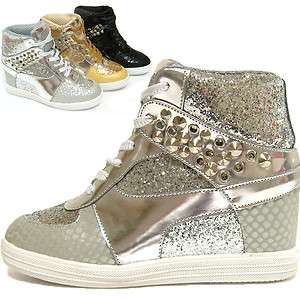   sparkle glitter shoes stud studed spike high top platform sneakers