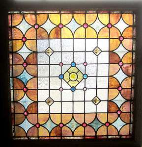 ANTIQUE AMERICAN STAINED GLASS WINDOW ~ 29 JEWELS ~ ARCHITECTURAL 