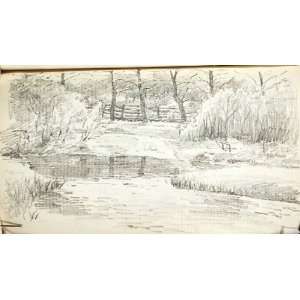  Adams   24 x 14 inches   Landscape with Pond and Fence