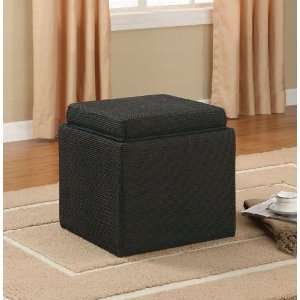  Storage Ottoman with Flip Top Tray in Black Fabric