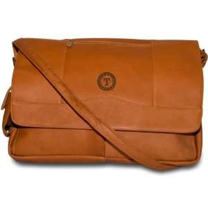 Pangea Tan Leather Laptop Messenger Bag   Texas Rangers  