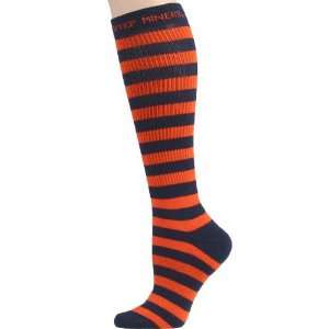   Ladies Orange Navy Blue Striped Knee High Socks