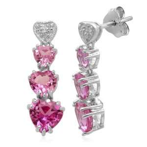   Silver and Shaded Created Pink Sapphire Diamond Earrings Jewelry
