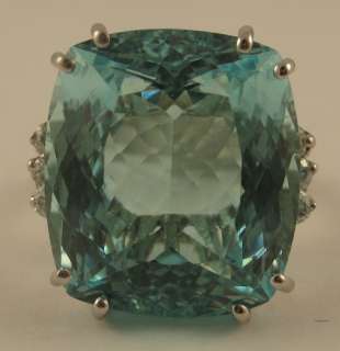 FINE BIG Estate 19.36c Aqua Aquamarine Diamond 14k White Gold Cocktail 